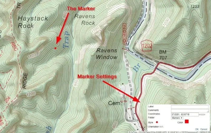 Adding a marker in CalTopo.