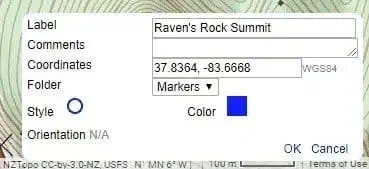 Customizing a marker in CalTopo.