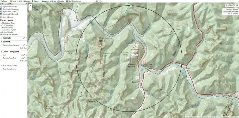 An example 1-mile radius range ring