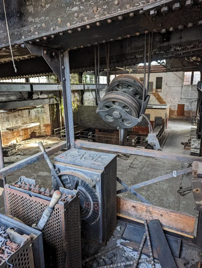 The old crane in the turbine hall of an abandoned power plant in Appalachia