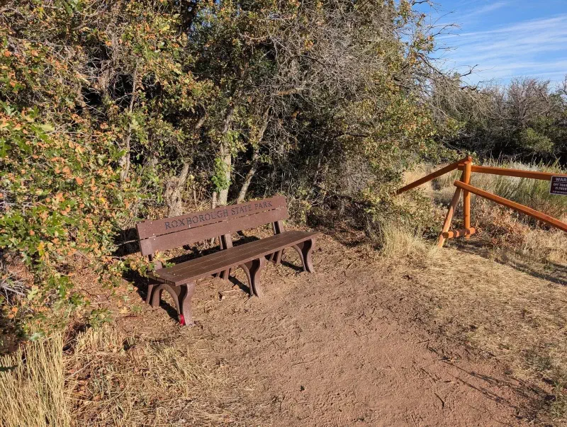 One of the benches along the trail in Roxborough State Park, Colorado