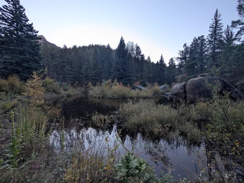 A beaver pond on the way to Harmonica Arch in the Lost Creek Wilderness, Colorado