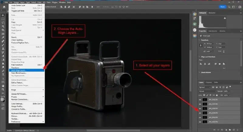 Auto align layers in Photoshop