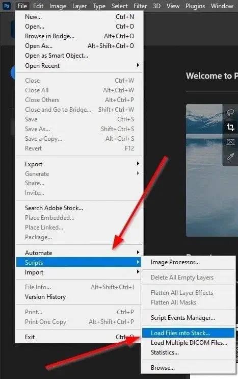 Load files into a stack in Photoshop