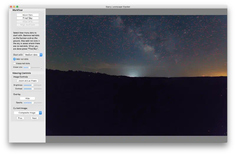 The initial view of Starry Landscape Stacker after loading your images.