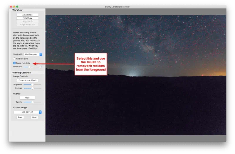 Erase red dots in Starry Landscape Stacker.
