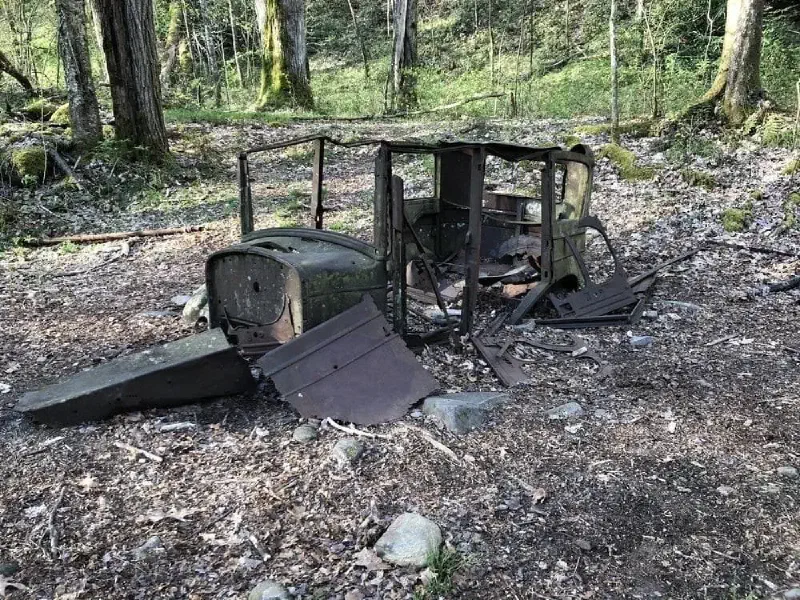 The remains of a 1920s or 30s-era Cadillac located just off the trail