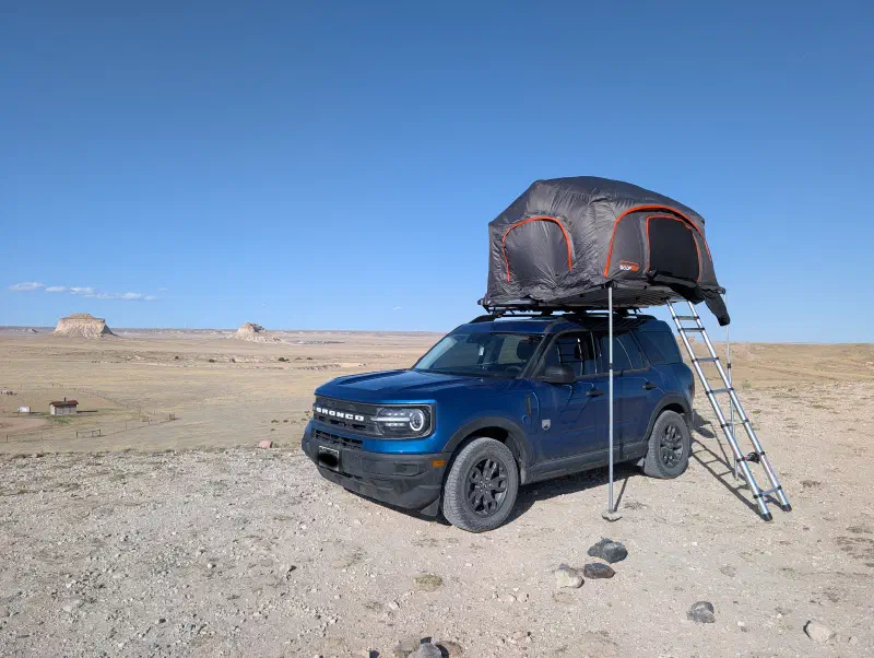 My campsite at the Pawnee Buttes with my rooftop tent on my Ford Bronco Sport