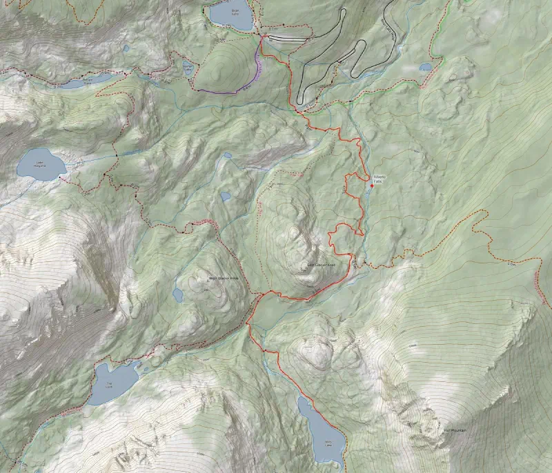 Map of the route up to Mills Lake in Rocky Mountain National Park