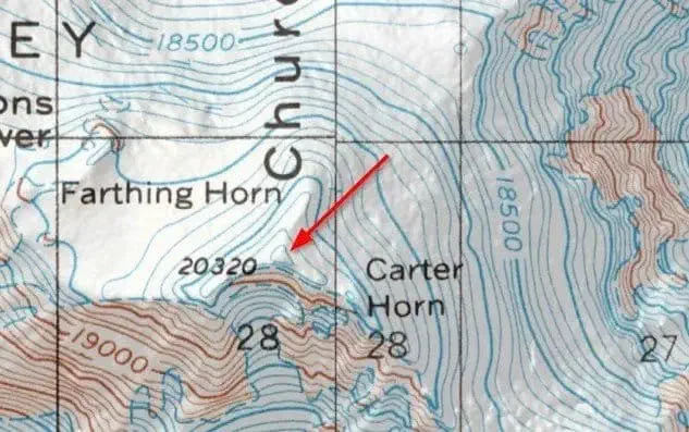Example of a mountain summit on a topographic map