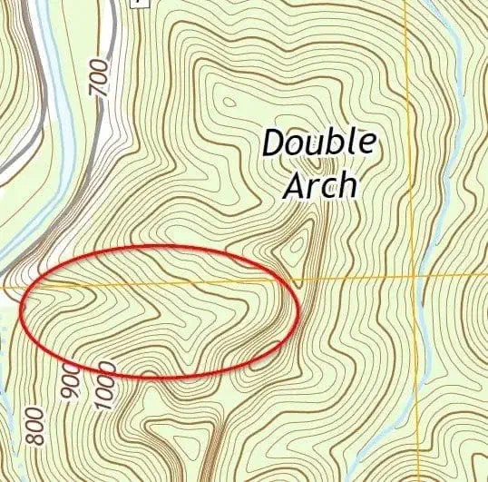 An example of a drainage found on the Double Arch ridge in Red River Gorge, Kentucky