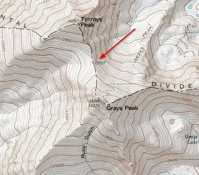An example of a col between Torreys Peak and Grays Peak in the Front Range of the Rockies