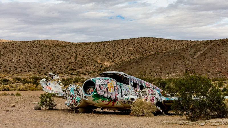 The remains of the crashed Beech C-45G in the Nevada dessert