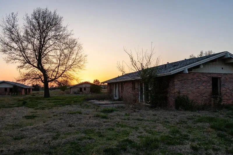 The sun setting on another day on what's left of the Picher, Oklahoma, ghost town