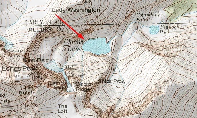 An example of a cirque near Longs Peak in the Rockies.