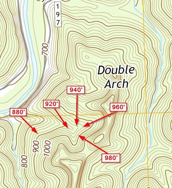 An example that illustrates finding the elevation of any given contour line in relation to the index contours.