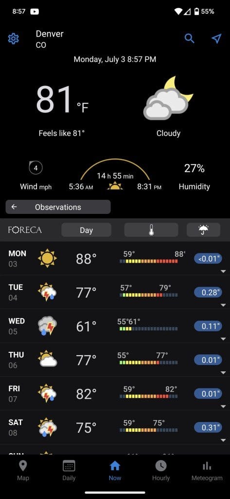 A screenshot of the Foreca app.