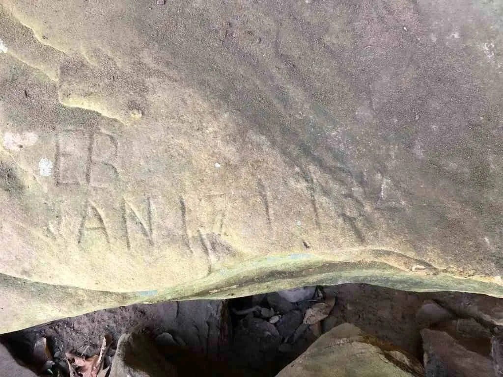 Old rock carving in Mammoth Cave National Park, Kentucky.