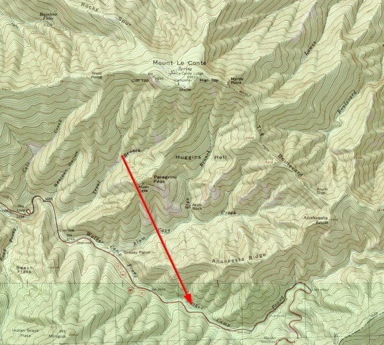 If we return to looking at the Mt. Leconte region of The Smokies we can see examples of valleys. Here’s just one example.