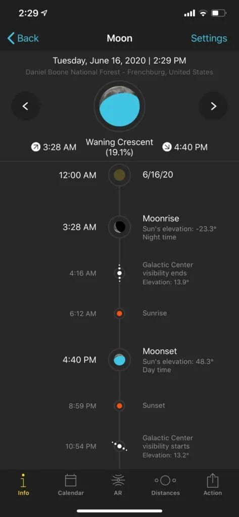 An example of how you can use the PhotoPills app to plan for the moon phase.
