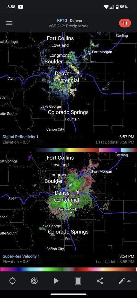 A screenshot of the Radar Scope app.