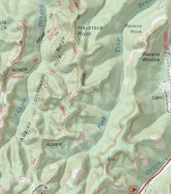 An example of a topographic map.
