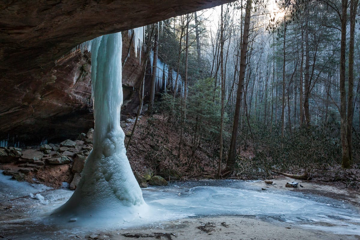Hiking To A Completely Frozen Copperas Falls In Red River Gorge