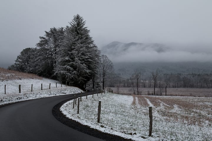 A snowy day in Cades Cove - Great Smoky Mountains National Park, Tennessee.